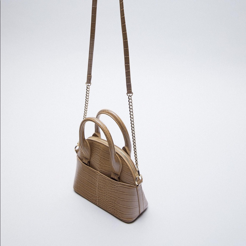 Tan Animal Embossed Mini Bowling Bag - ZARA
